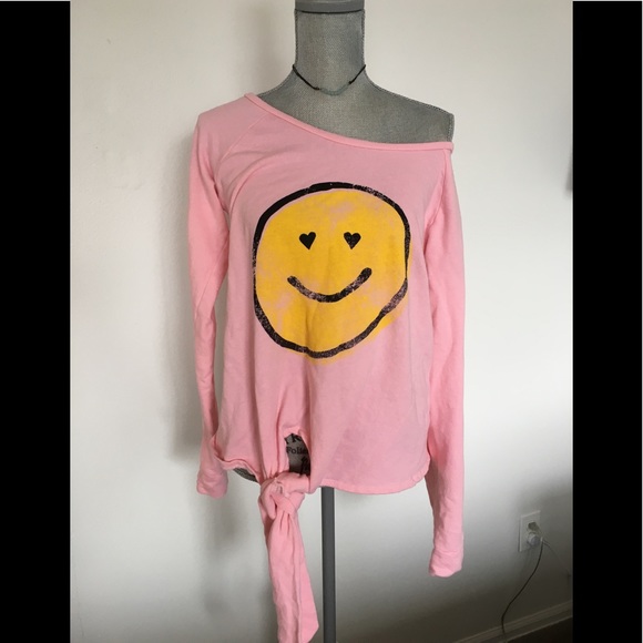Three Bird Nest Tops - Flirty Heart Eyed Smiley Face Tie Up Sweatshirt 😍